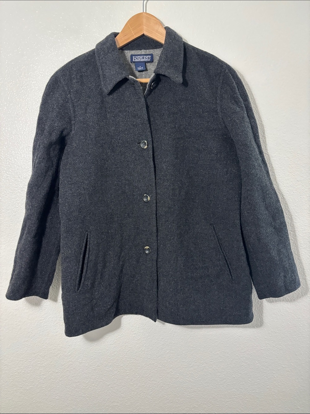 Land’s End Wool Cashmere Blend Jacket Charcoal Gray Size 4 Minimalist Winter